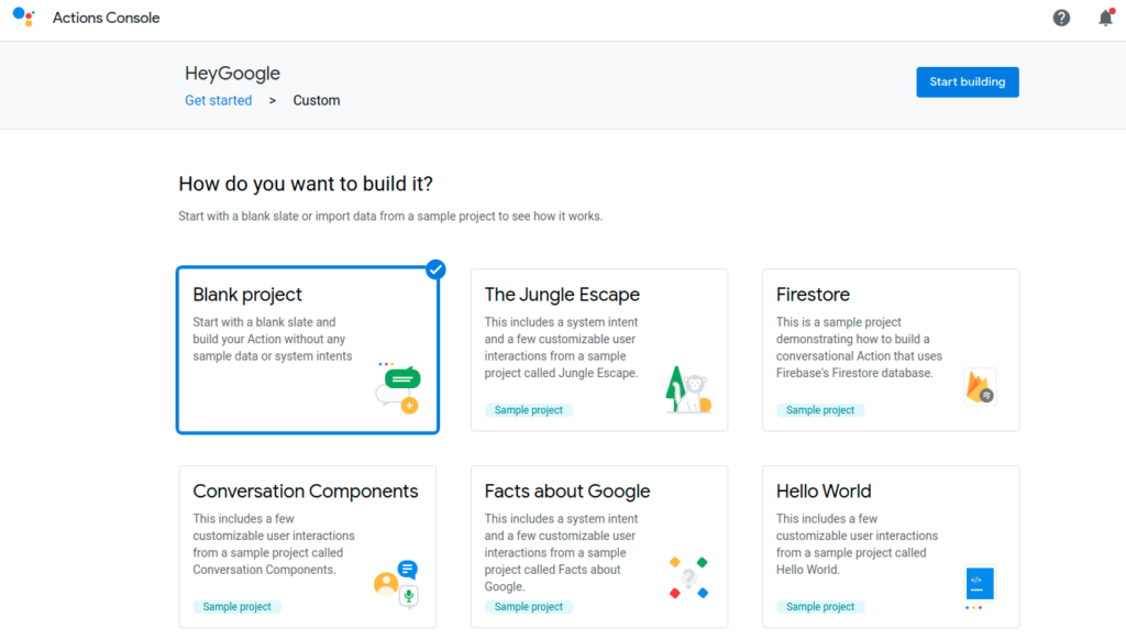 google actions create